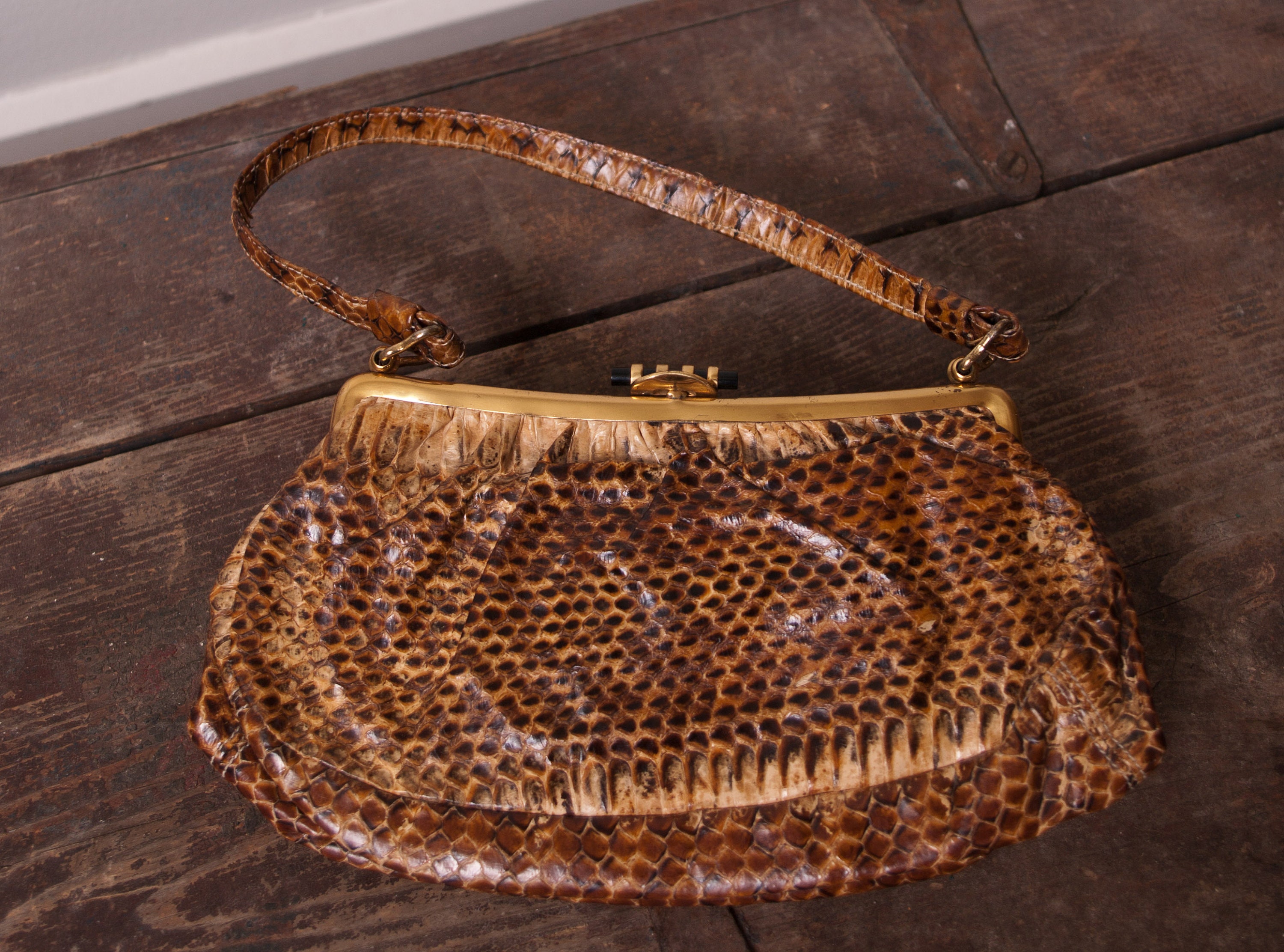 1960's Yellow Snake Skin Handbag / Vintage Leather Purse | Etsy