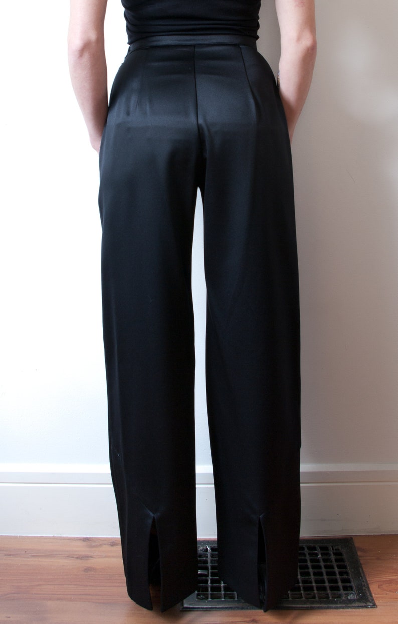 Vintage Black Satin pants / 1990s Wide Leg Trousers image 7