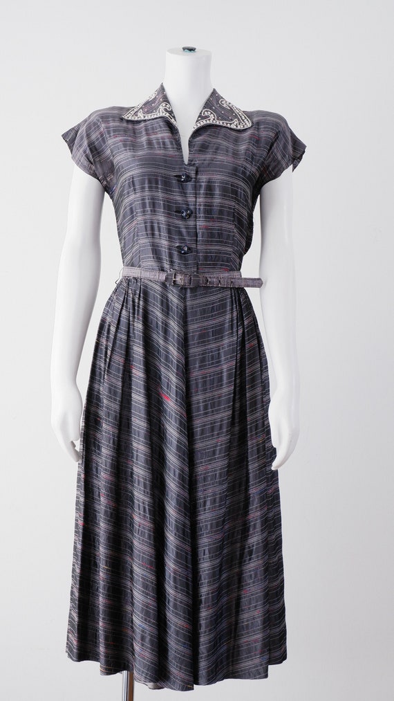 1950's Gray / Blue Fit and Flare Dress
