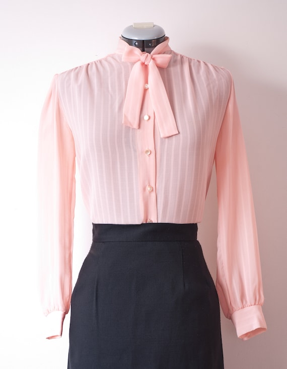 1960's Long Sleeve Sheer Pink Blouse / Vintage But