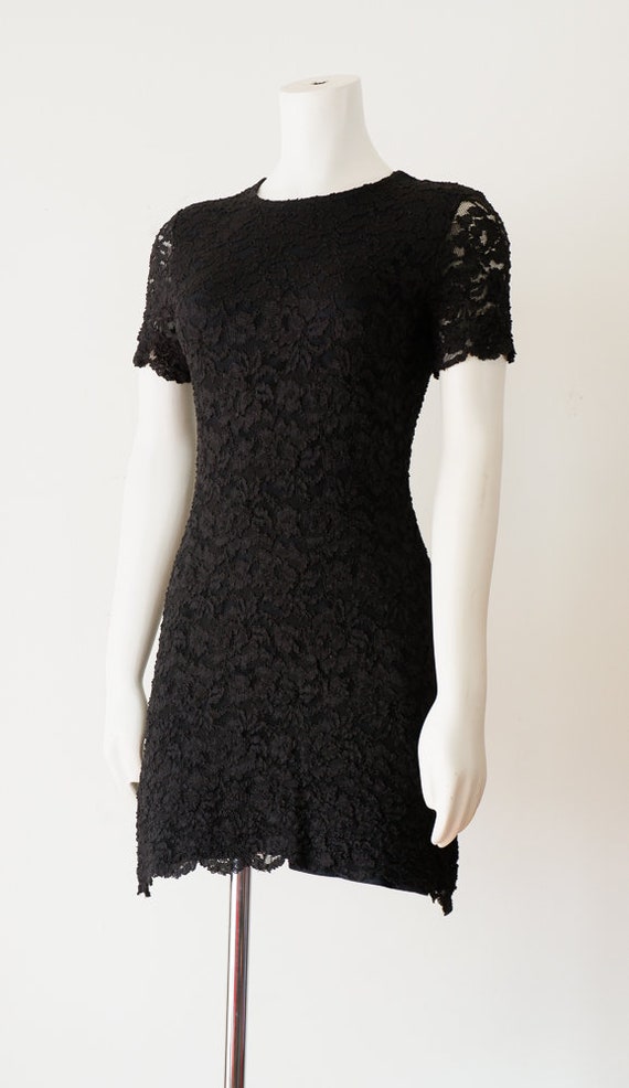 1990s Black Lace Mini Dress - image 4