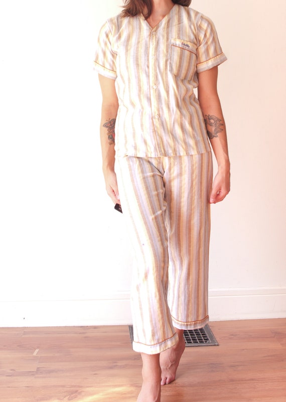 1960's Striped Pajamas Pant and T-Shirt Set / Soft