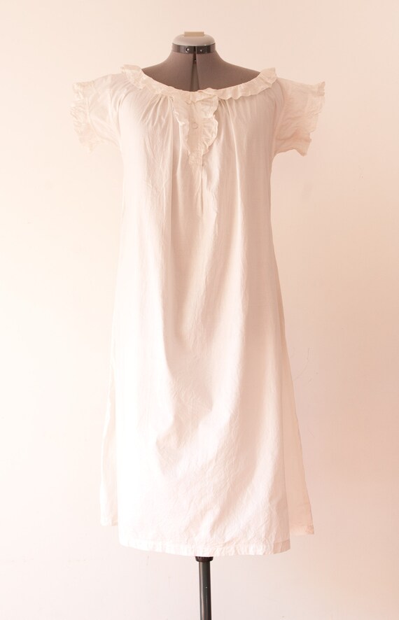 1920s White Cotton Night Gown / Antique Short Sle… - image 6