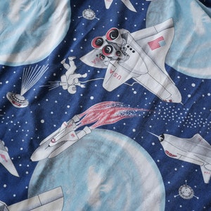Vintage 70s Space Curtains - USA Rocket Ship Glow in the Dark 37.5 x 58.5 inch set of 2