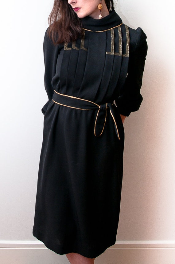 1970's Black and Gold Cocktail Dress / Vintage She