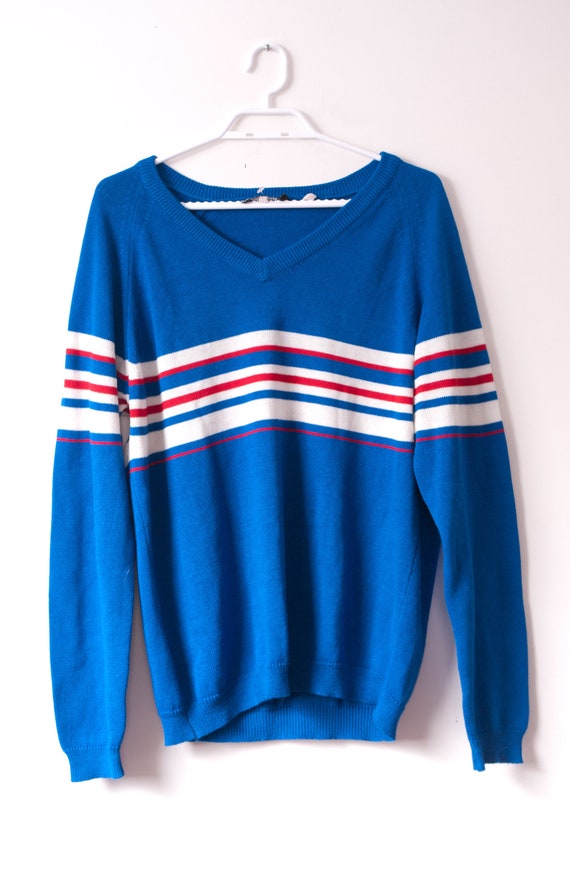 1990's Blue Striped Sweater / Vintage Grunge Pullo