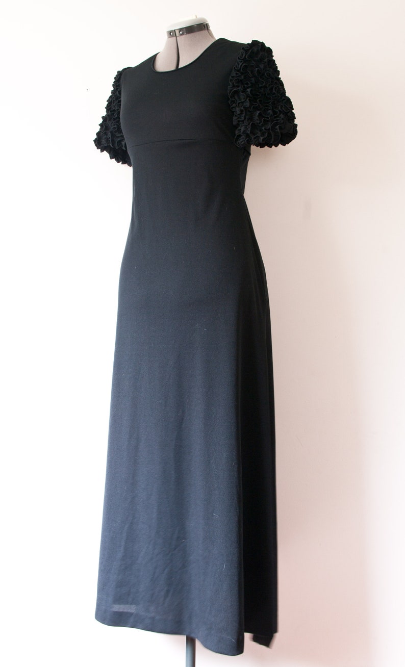 1960s Black Ruffle Sleeve Maxi Dress image 7