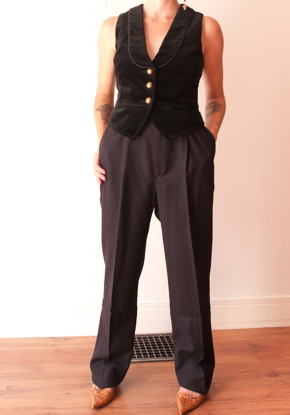 1970's Black High Rise Wool Dress Pants / Vintage