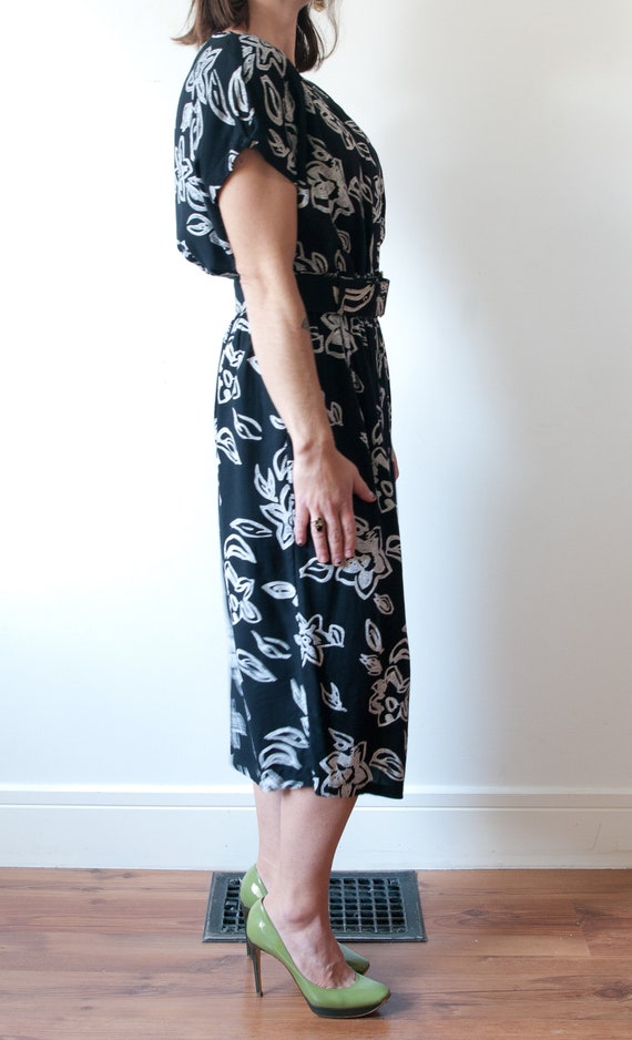 1990s Black Floral Dress - image 6