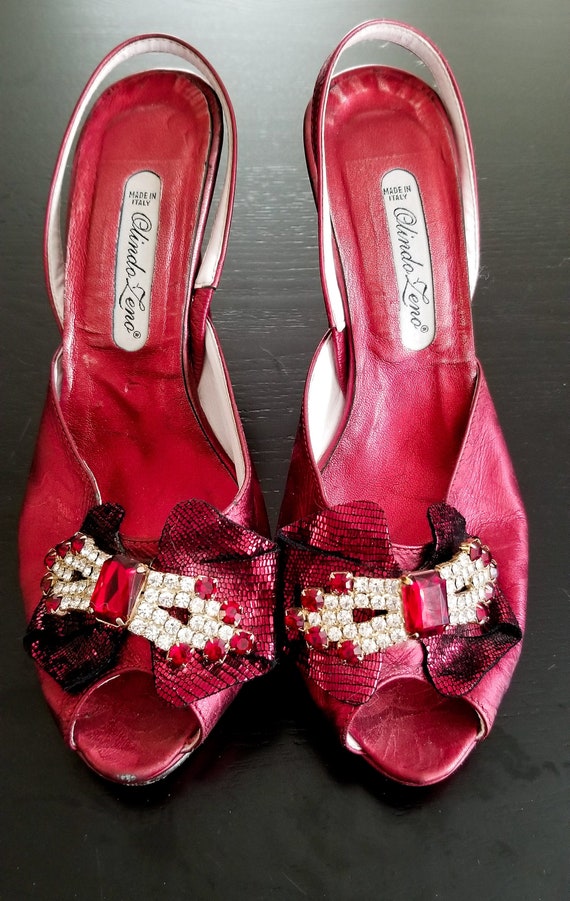 1970s Red Leather Rhinestone Heels - image 1