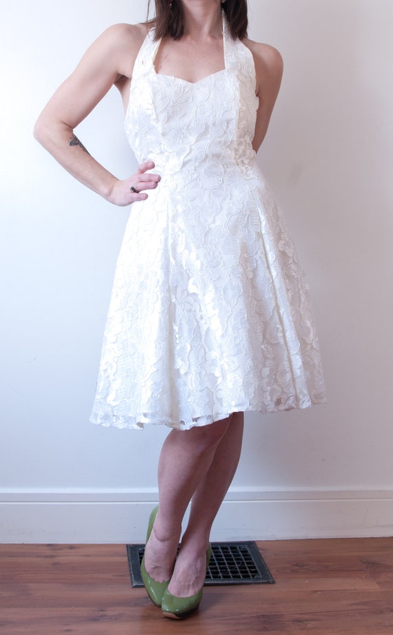 1990s White Lace Mini Dress - image 1