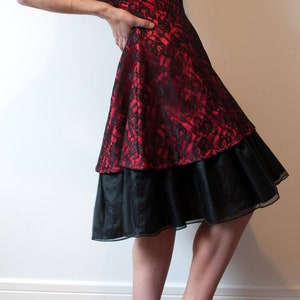 1980s Red and Black Lace Off Shoulder Party Dress by Nu-Mode Small image 2