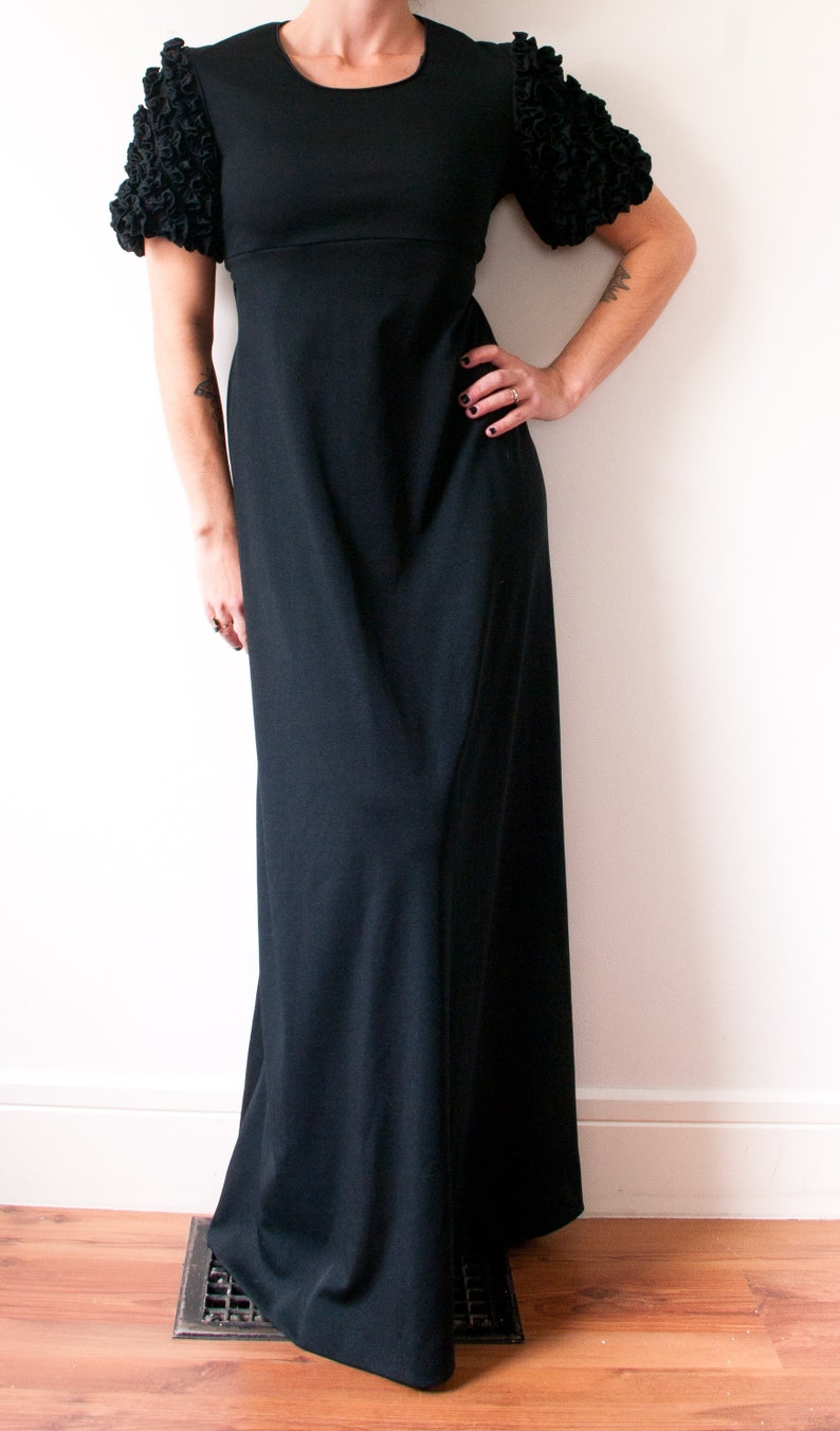 1960s Black Ruffle Sleeve Maxi Dress image 2