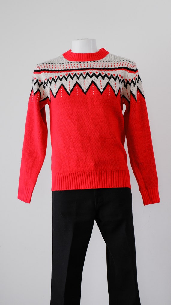 1970's Red and White Nordic Sweater / Vintage Pull
