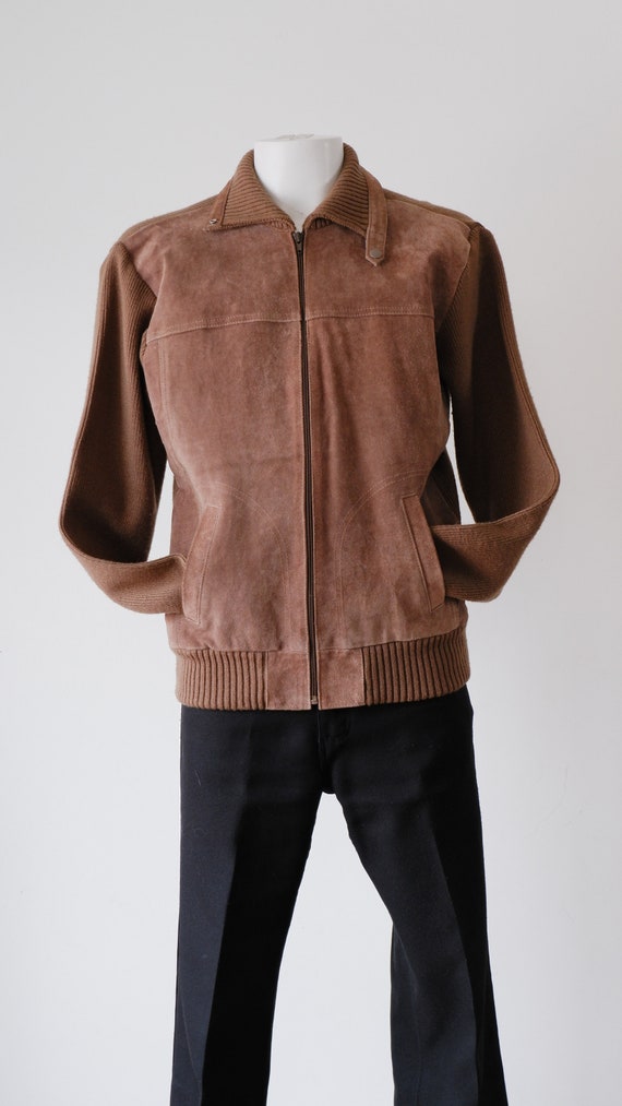 1970's Beige Suede Jacket / Vintage Sears Knit Car