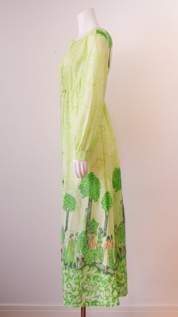 1970s Green Sheer Maxi Dress with Art Nouveau Nov… - image 3