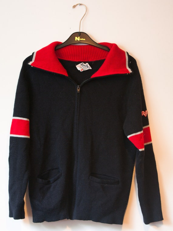 red zip up cardigan sweater