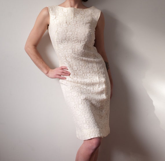 1960 S White Lace Wiggle Dress Vintage Formal Wedding Etsy