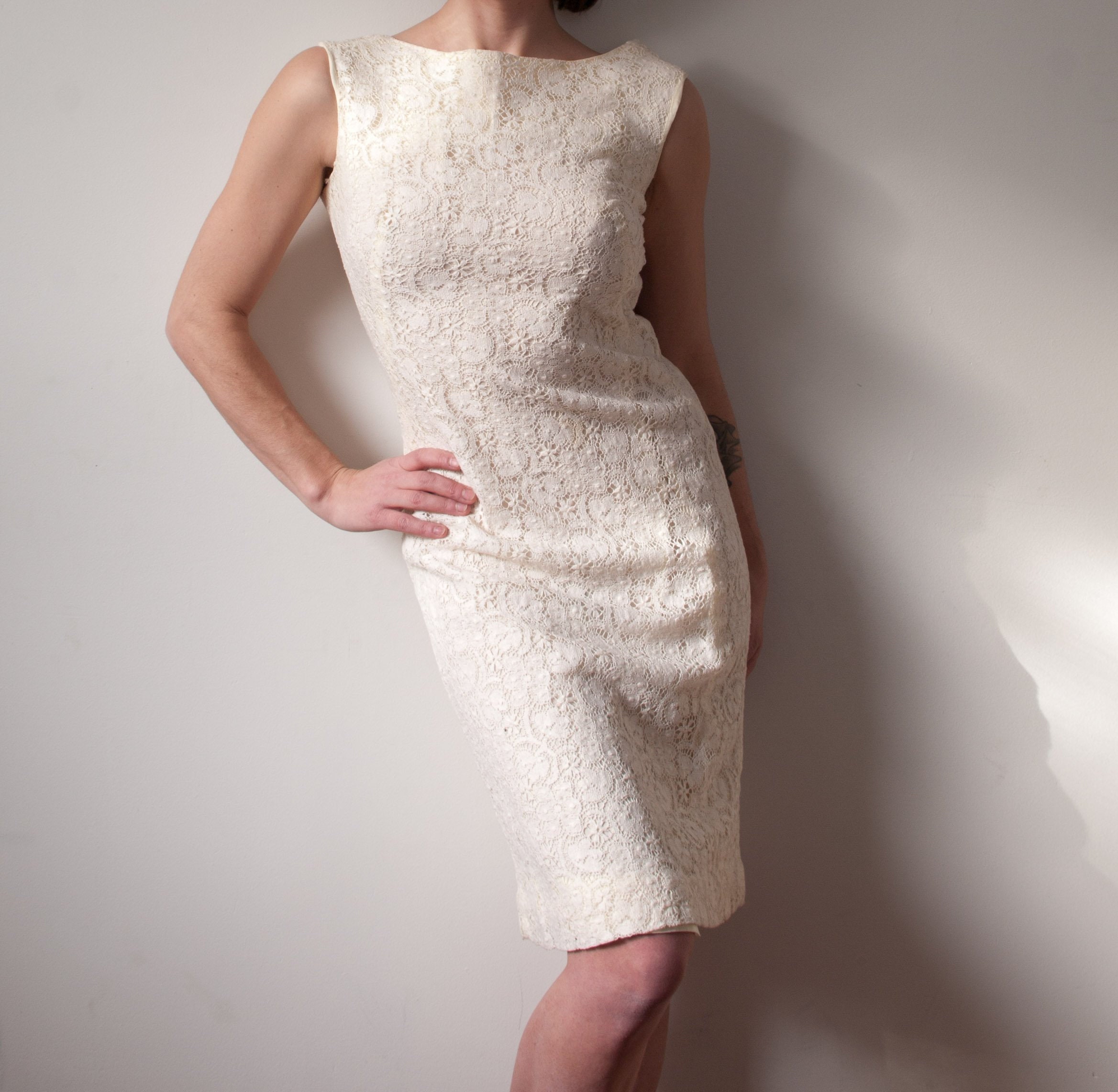 1960 S White Lace Short Fitted Wedding Dress 1970 S Etsy