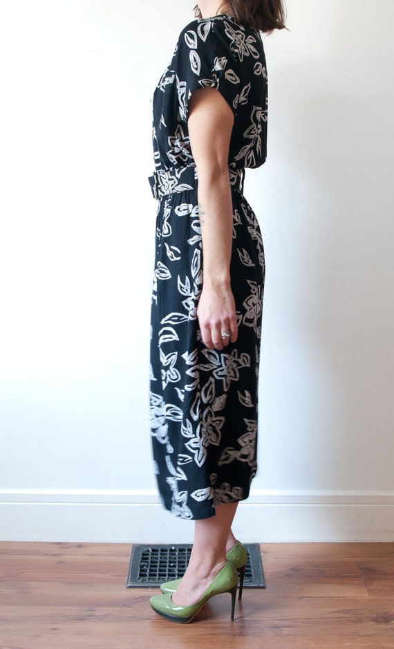 1990s Black Floral Dress - image 4