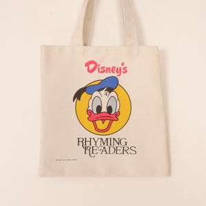 Cartable Donald Duck vintage - Sac de lecture liseuses rimant en toile blanche, 1986