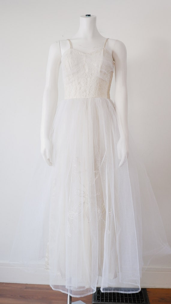 1950's White Prom Gown / Vintage Princess Satin Pa