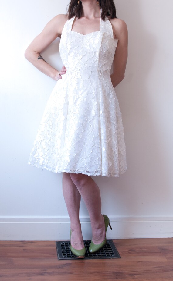 1990s White Lace Mini Dress - image 9