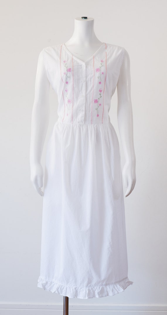 1980's White Cotton Night Gown / Vintage Night Dre