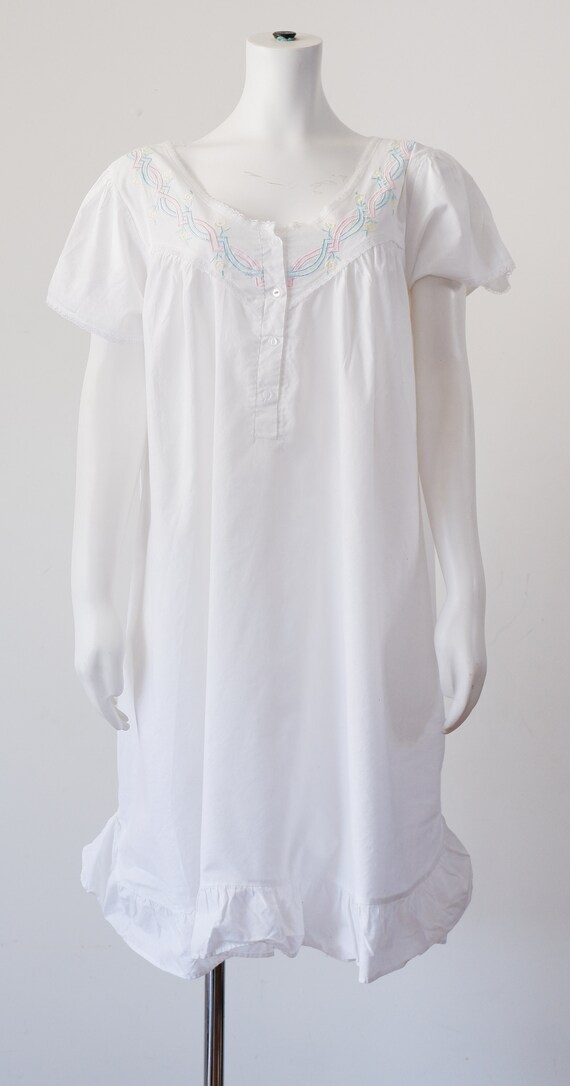 1970's White Cotton Night Gown / Vintage 1980's Ni