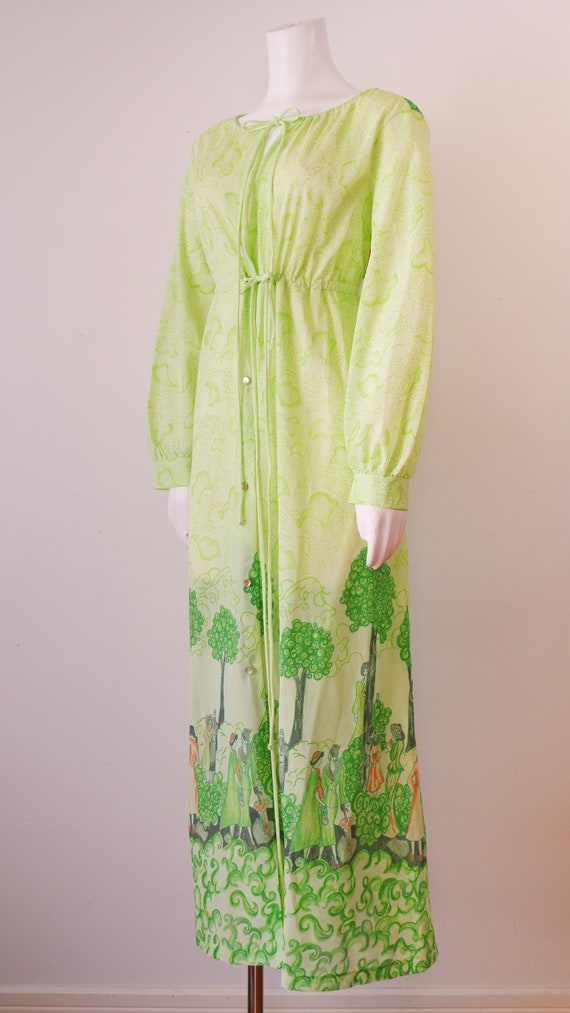 1970s Green Sheer Maxi Dress with Art Nouveau Nov… - image 2