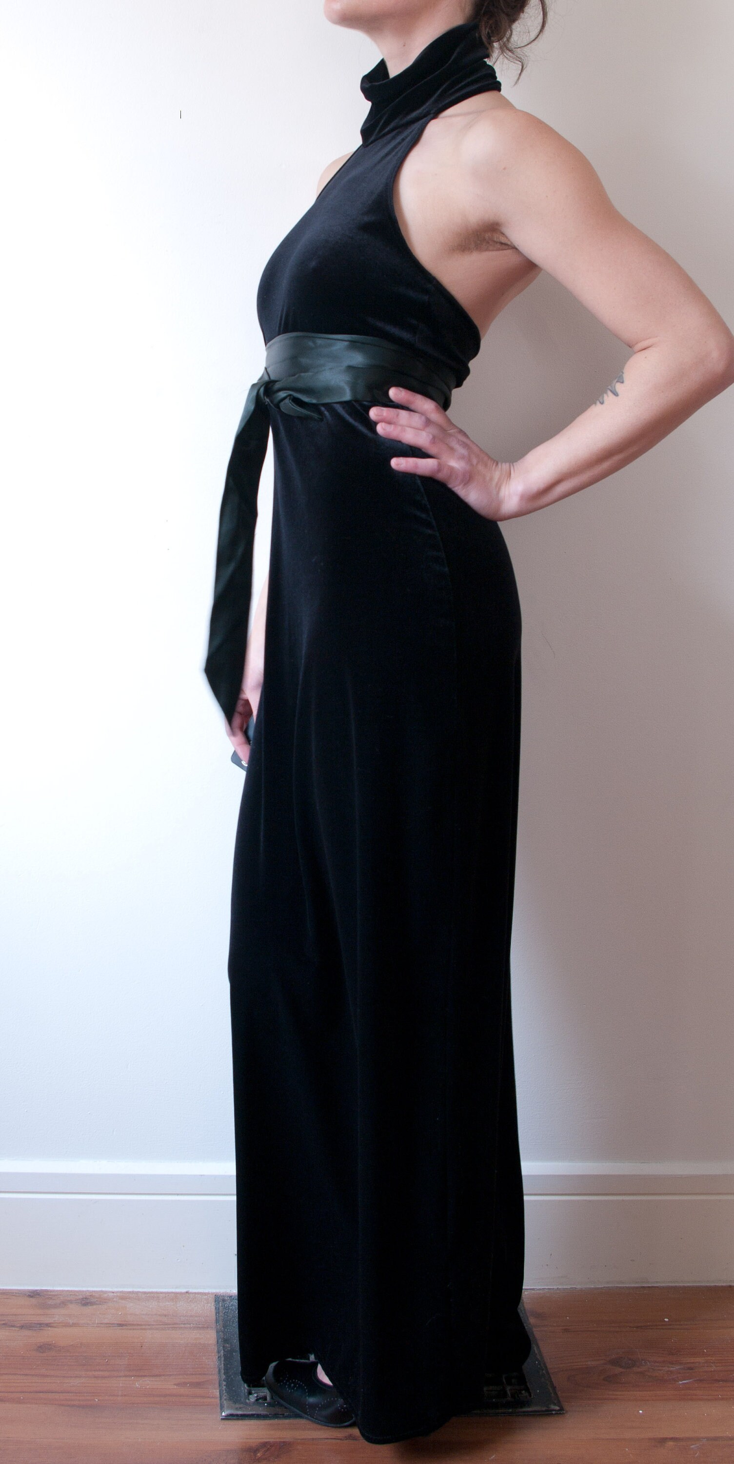 black velvet halter neck dress
