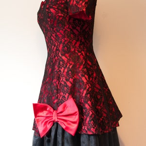 1980s Red and Black Lace Off Shoulder Party Dress by Nu-Mode Small image 6