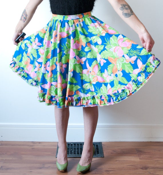 Vintage Blue Floral Skirt - image 1