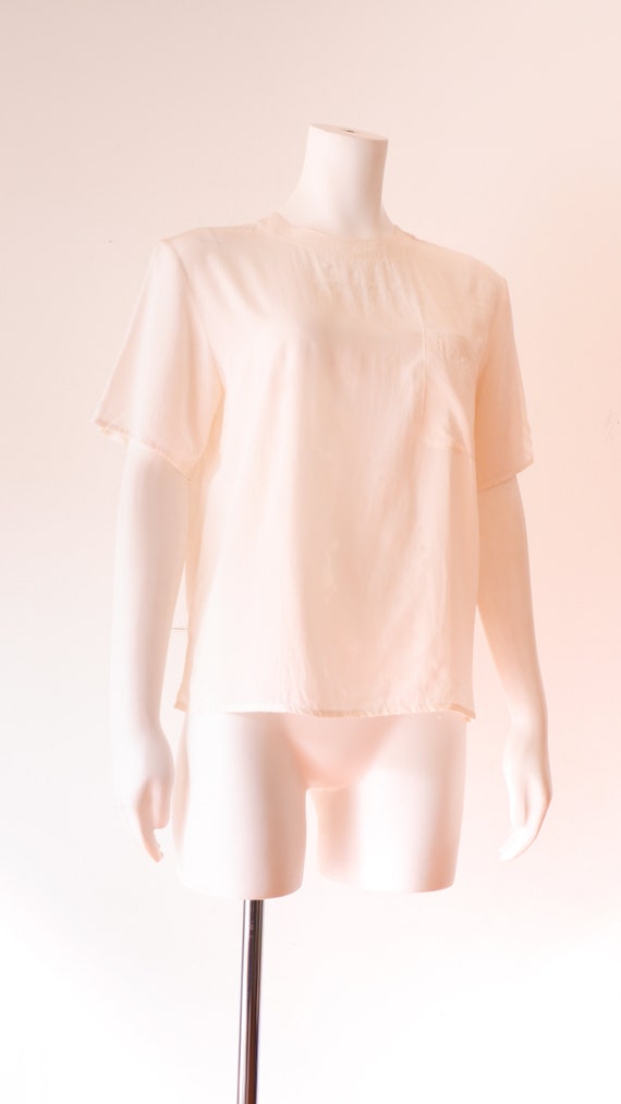 Vintage Off White Silk T Shirt  - image 7