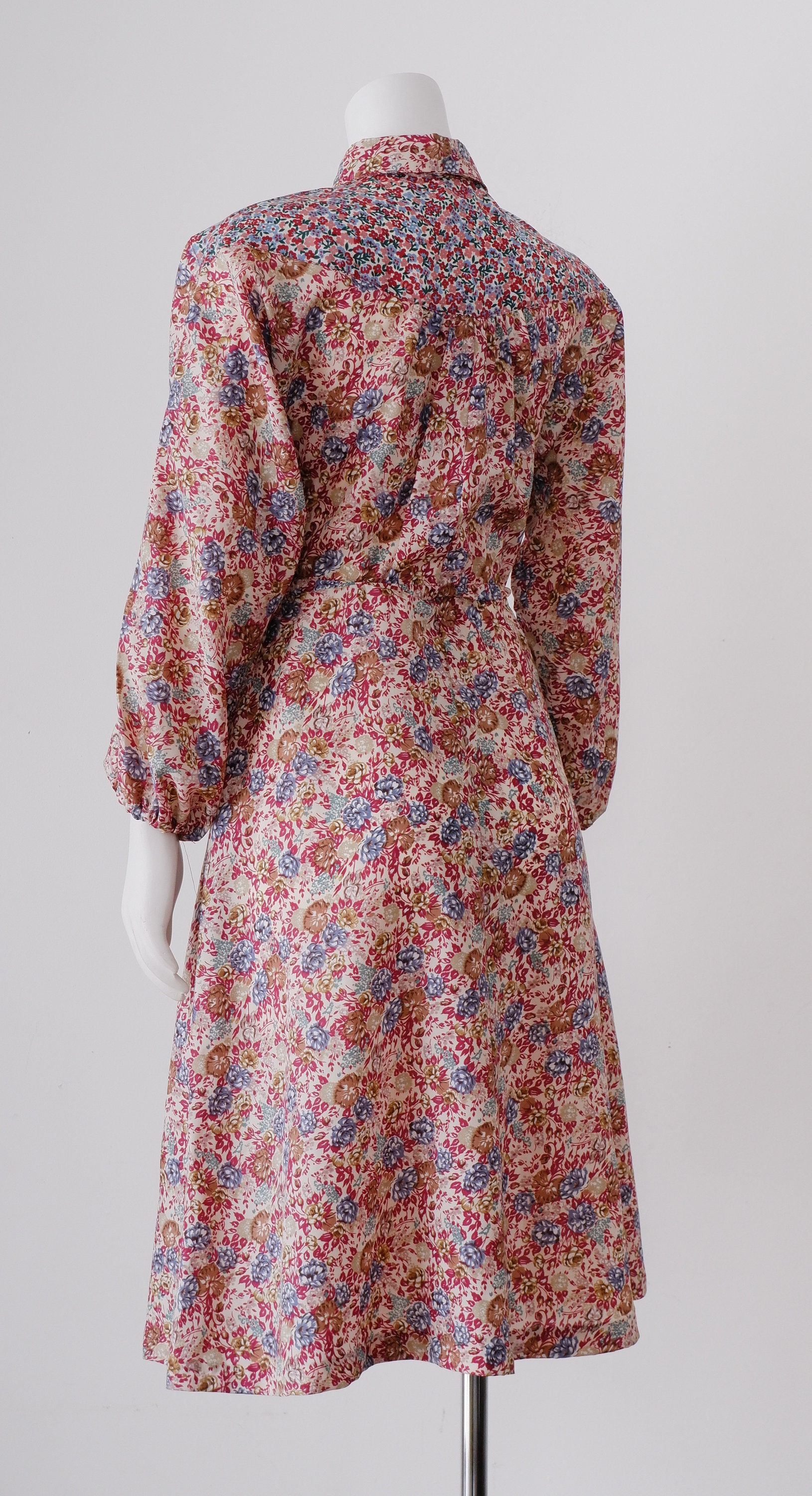 1970's Floral Midi Dress / Vintage Long Sleeve Shirt Dress - Etsy Canada