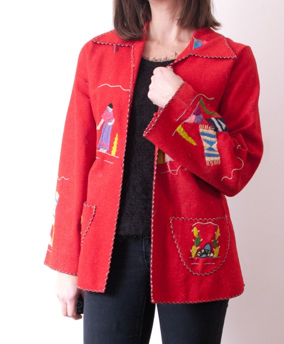 1940's Red Mexican Souvenir Jacket / Vintage Embro