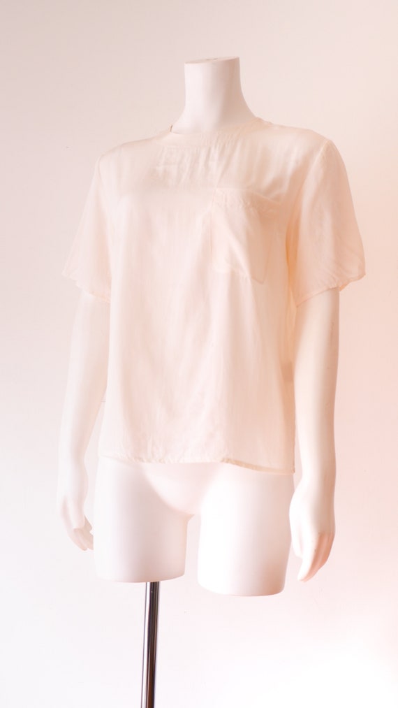 Vintage Off White Silk T Shirt  - image 3