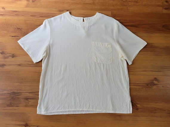 Vintage Off White Silk T Shirt  - image 8