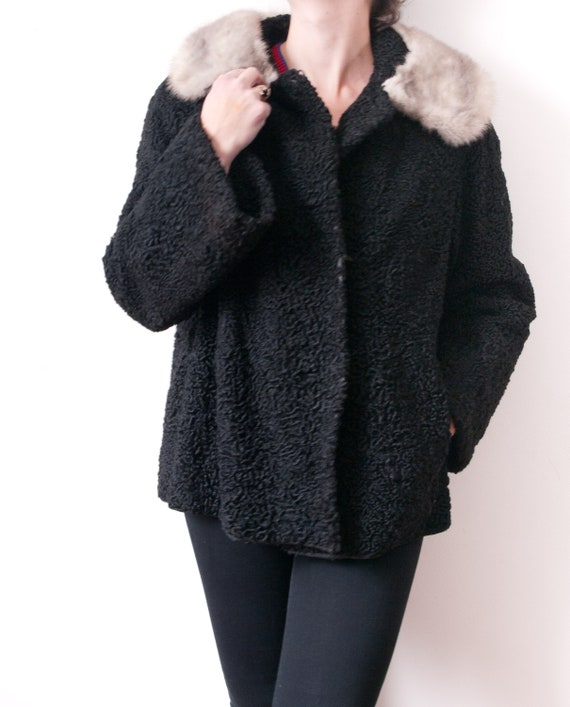 1960s Persian Wool Jacket with Silver Fur Collar - image 1