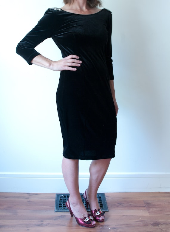 1990s Black Velvet Cocktail Dress / Vintage Open … - image 1