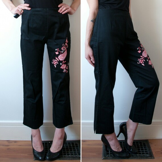 Vintage Black High Rise Cigarette Pant / 1990's Bl