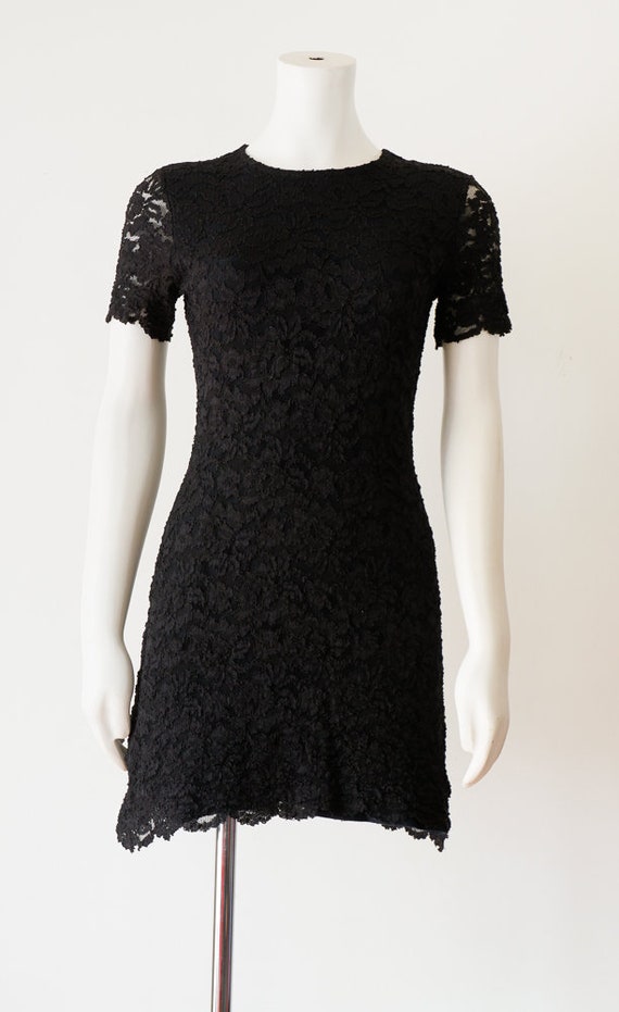 1990s Black Lace Mini Dress - image 3