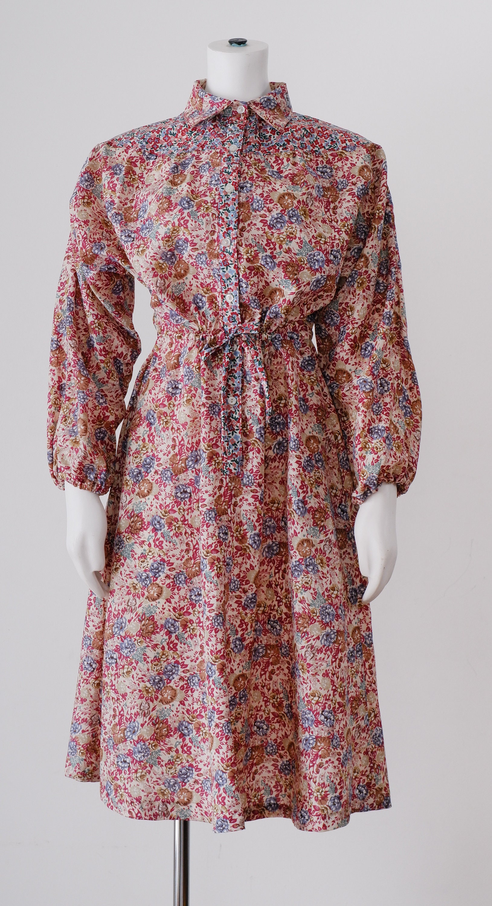 1970's Floral Midi Dress / Vintage Long Sleeve Shirt Dress - Etsy Canada