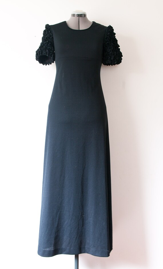 1960s Black Ruffle Sleeve Maxi Dress  - image 6