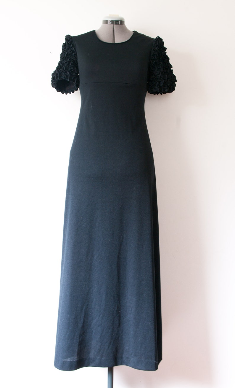 1960s Black Ruffle Sleeve Maxi Dress image 6