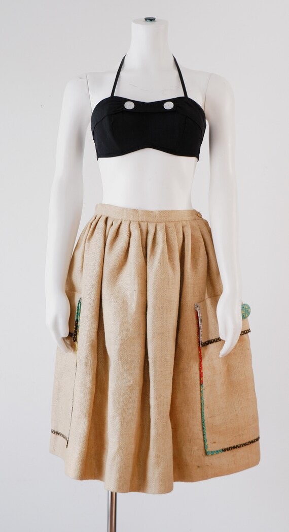 1970's Burlap Bag Skirt / Vintage Coffee Bag Skirt