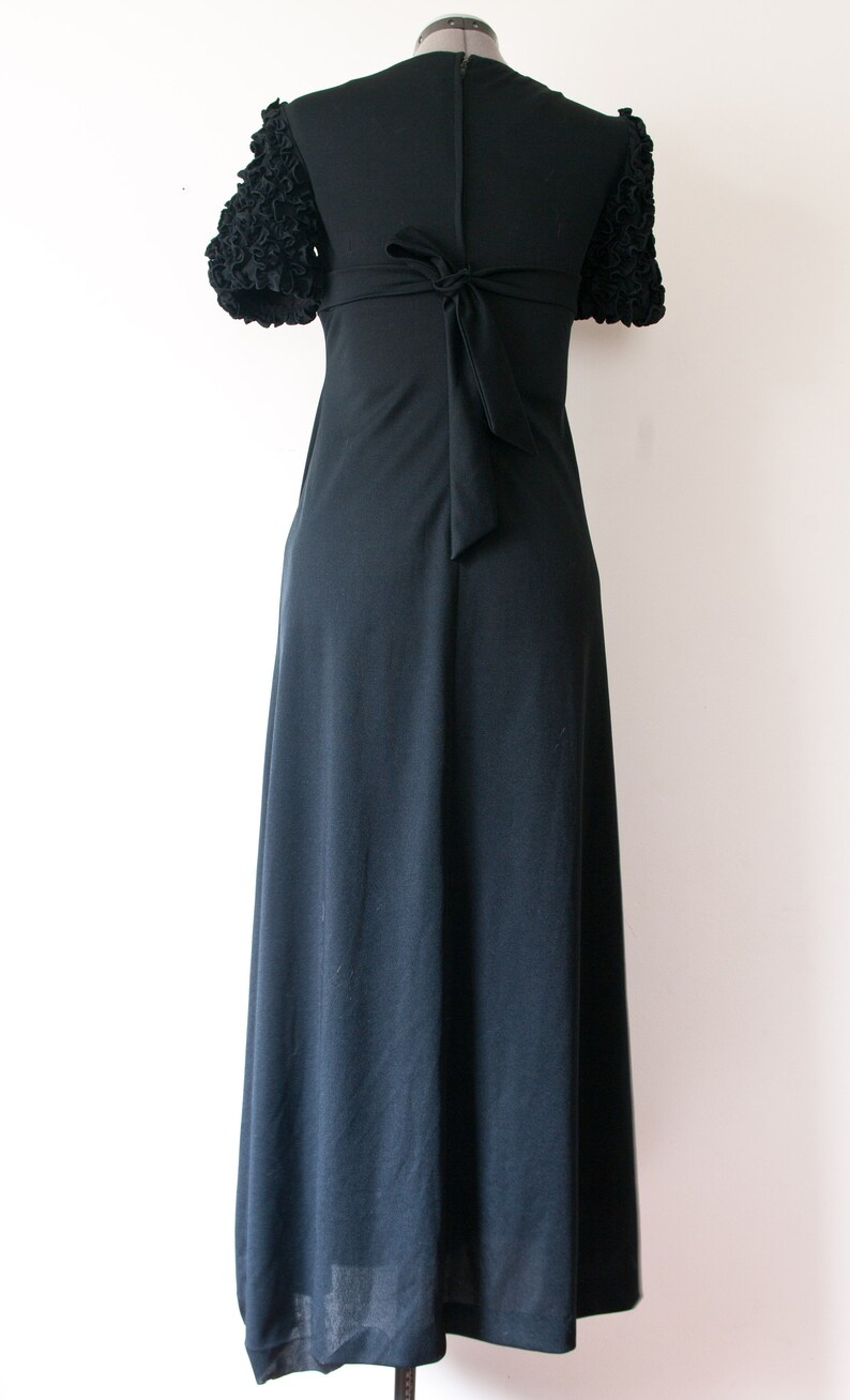 1960s Black Ruffle Sleeve Maxi Dress image 8