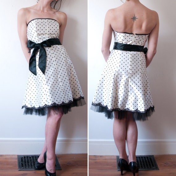 1990's White Polka Dot Party Dress / Vintage Gunne