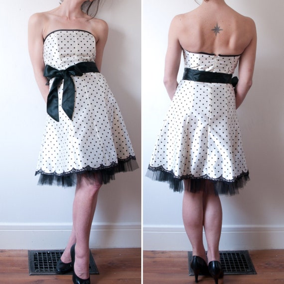 1990s White Polka Dot Gunne Sax Mini Dress - image 1