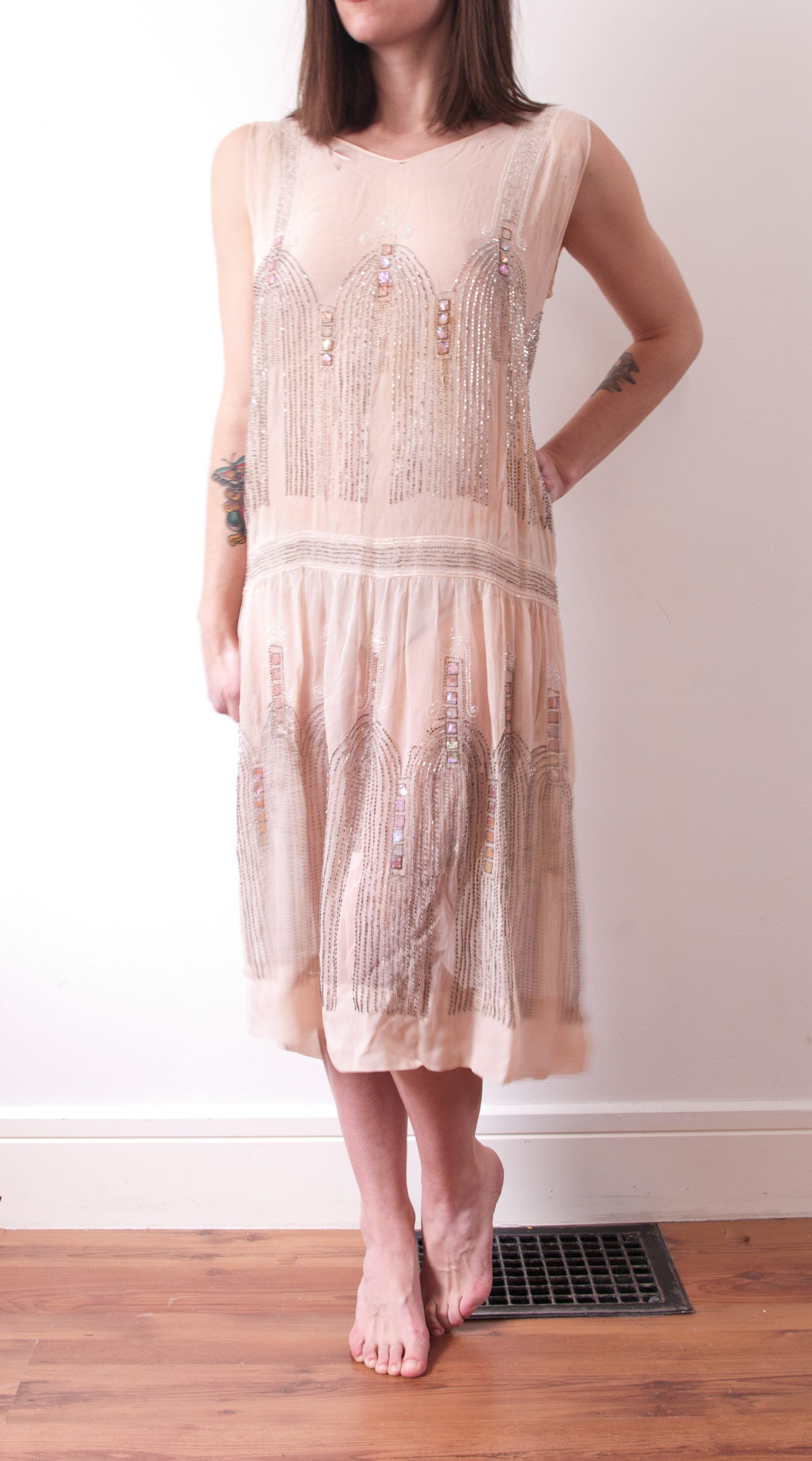 1920s Pink Silk Flapper Dress